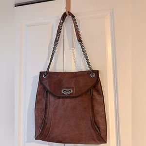 BCBG AZRIA vintage brown shoulder bag with chrome like chain NWT